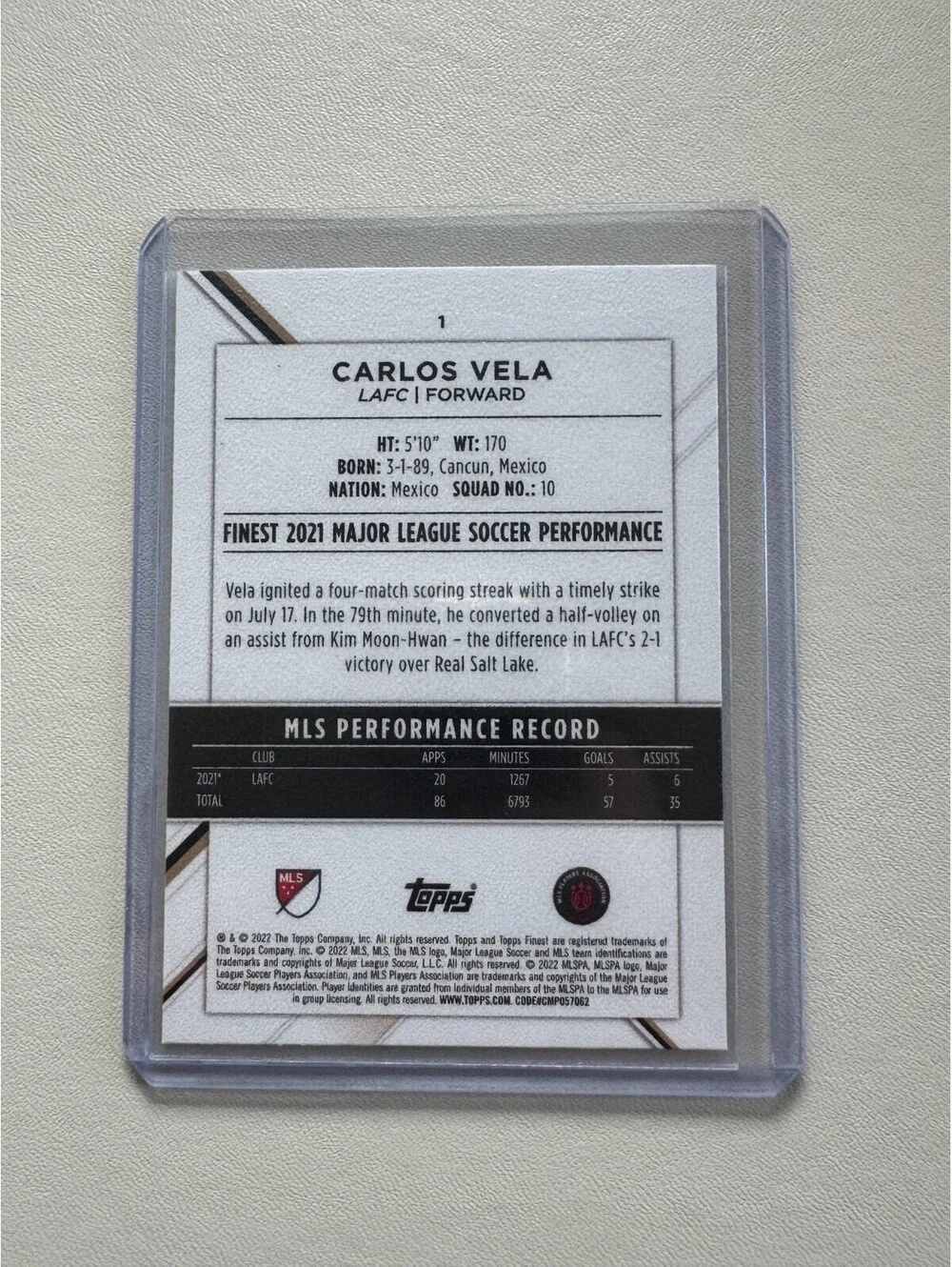 2022 Topps Finest MLS Carlos Vela #1 Soccer Card Major League Los Angeles FC LAF